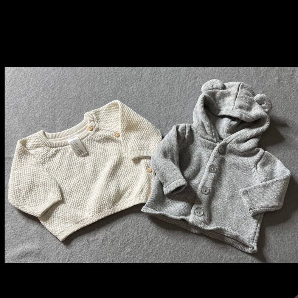 H&M Gymboree Knit Sweater Set Preemie Newborn Cream Gray Button-Up Bear Warm